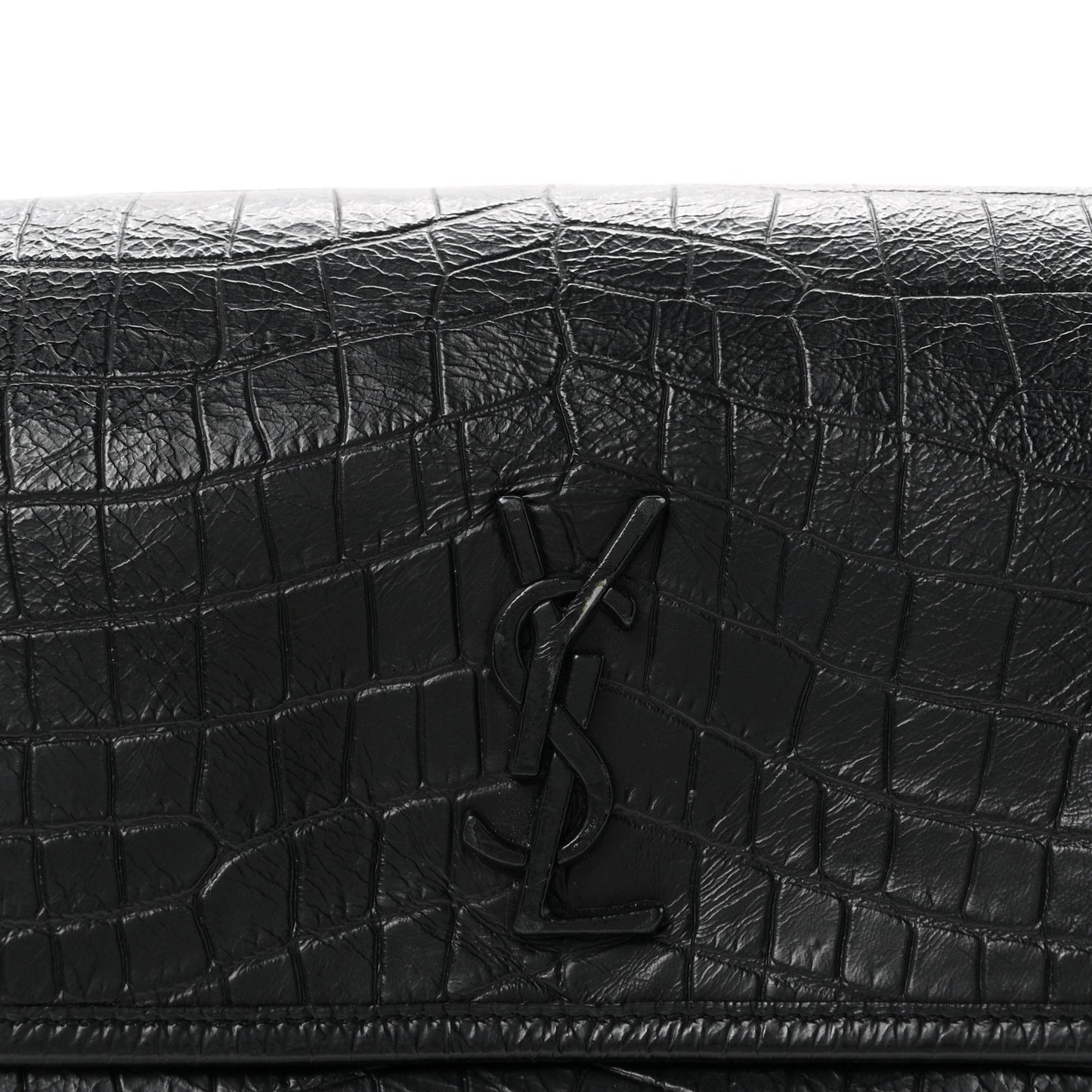 Crocodile Embossed Calfskin Matelasse Monogram Baby Niki Shoulder Belt Bag Black