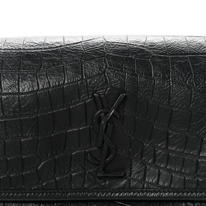 Saint Laurent Crocodile Embossed Calfskin Matelasse Monogram Baby Niki Shoulder Belt Bag Black 8 of 10