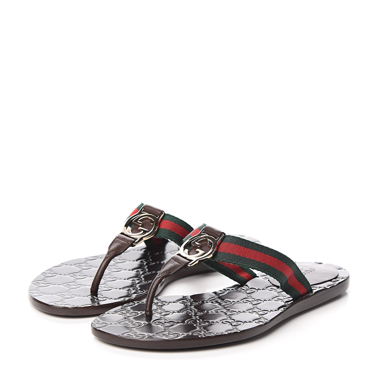 Gucci Nylon Guccissima Web Womens Thong Sandals 35.5 Green Red Cocoa 3 of 9