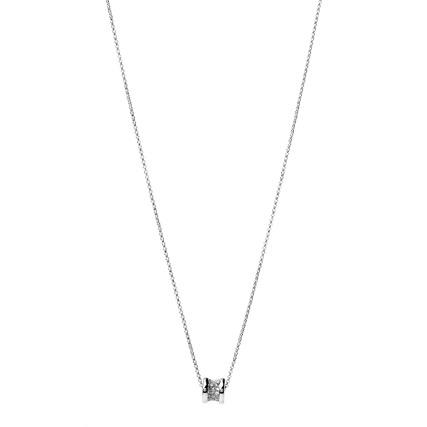 18K White Gold Diamond Small B.Zero1 Pave Pendant Necklace