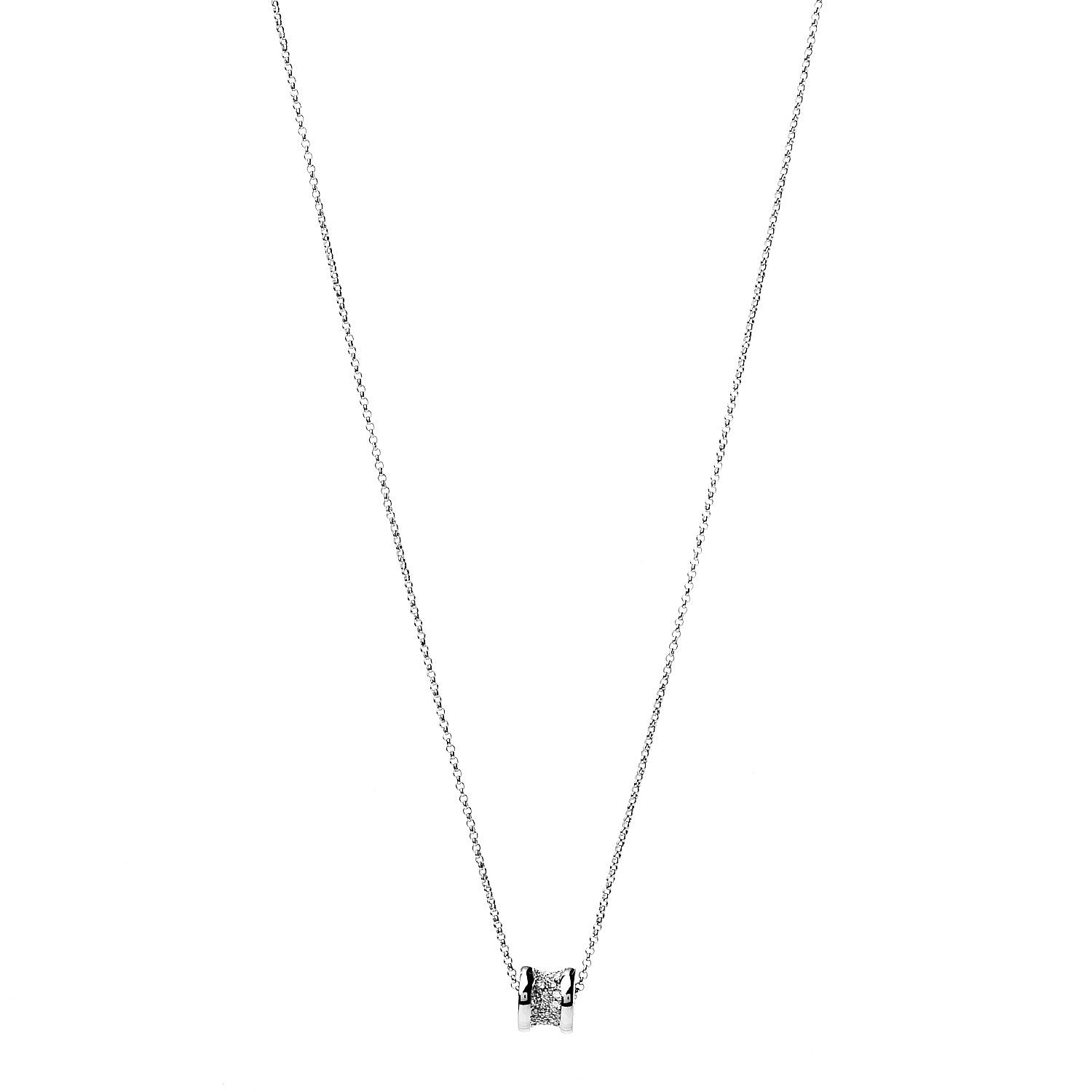 Bulgari 18K White Gold Diamond Small B.Zero1 Pave Pendant Necklace 1 of 5