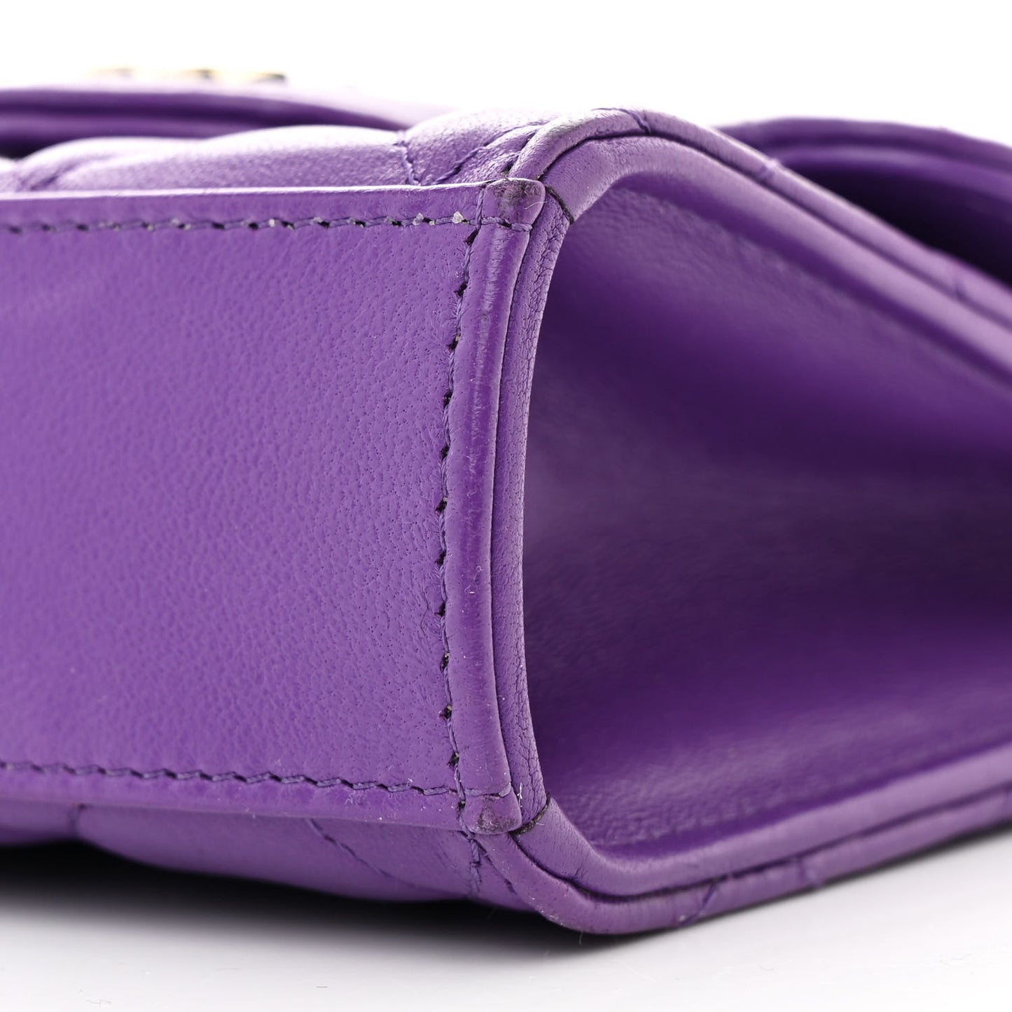Lambskin Quilted Top Handle Flap Clutch With Chain Purple