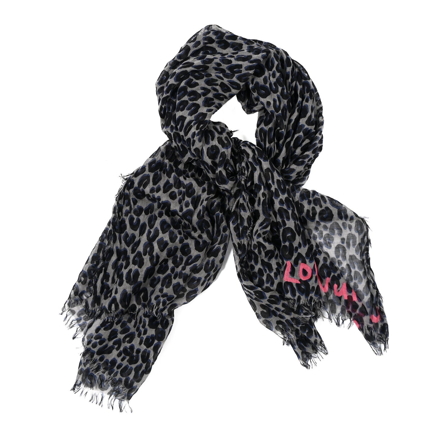 Cashmere Silk Leopard Etole Stole Gris Marine