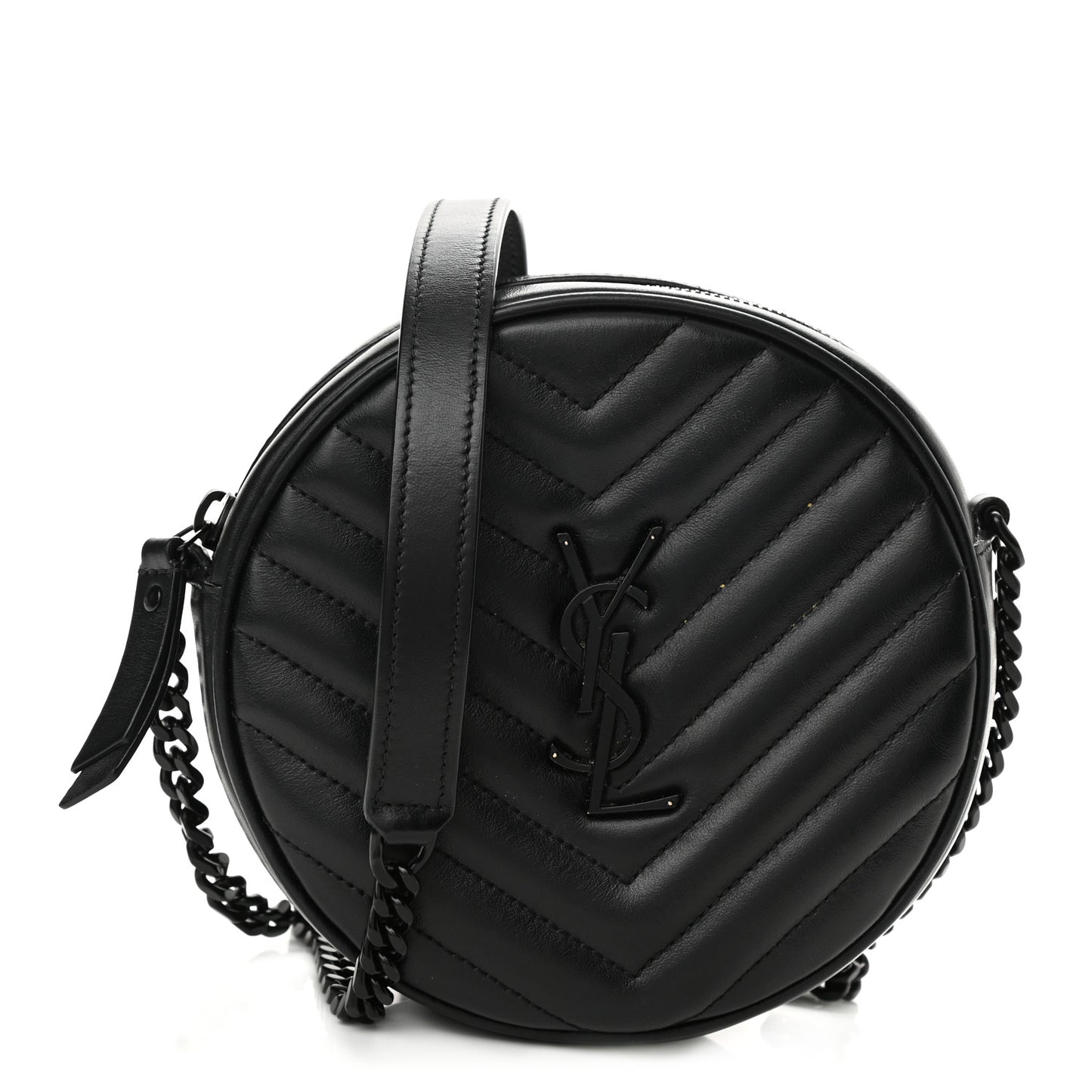 Calfskin Matelasse Chevron Round Vinyle Camera Bag Black