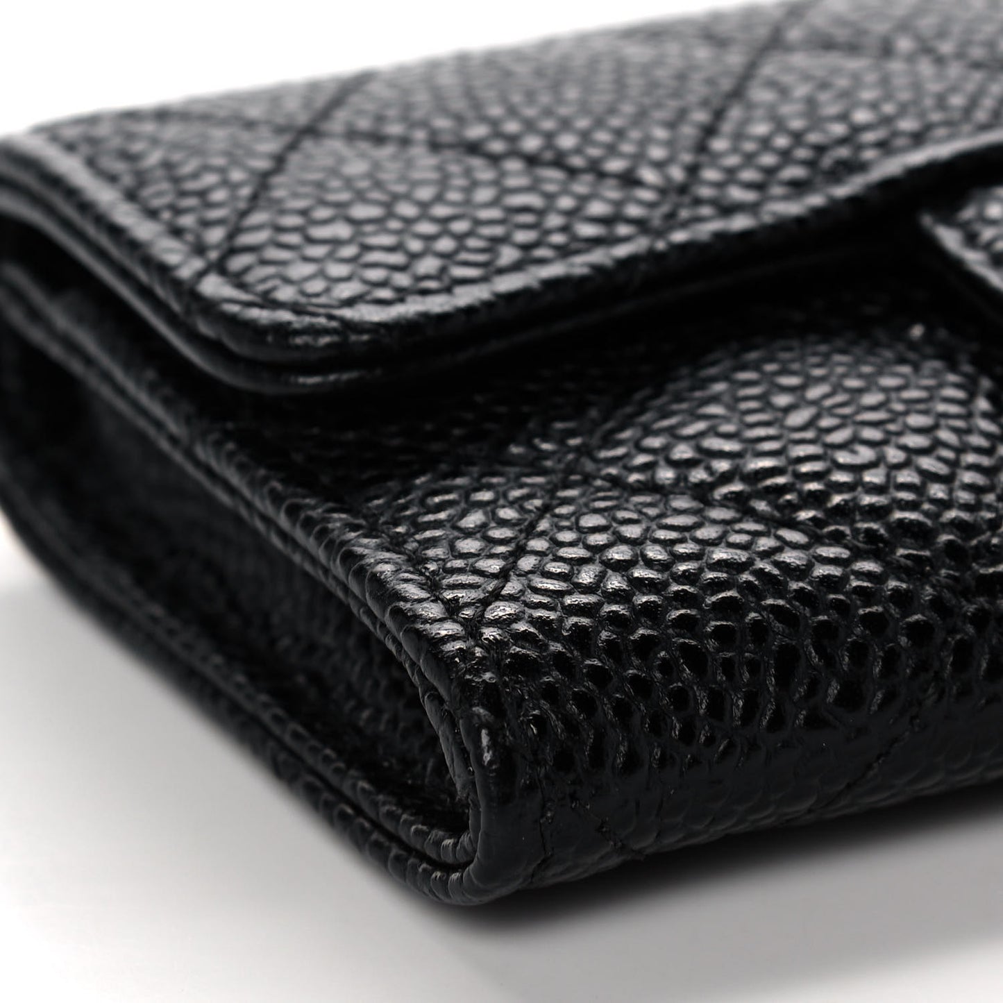 Caviar Quilted Flap Card Holder Black
