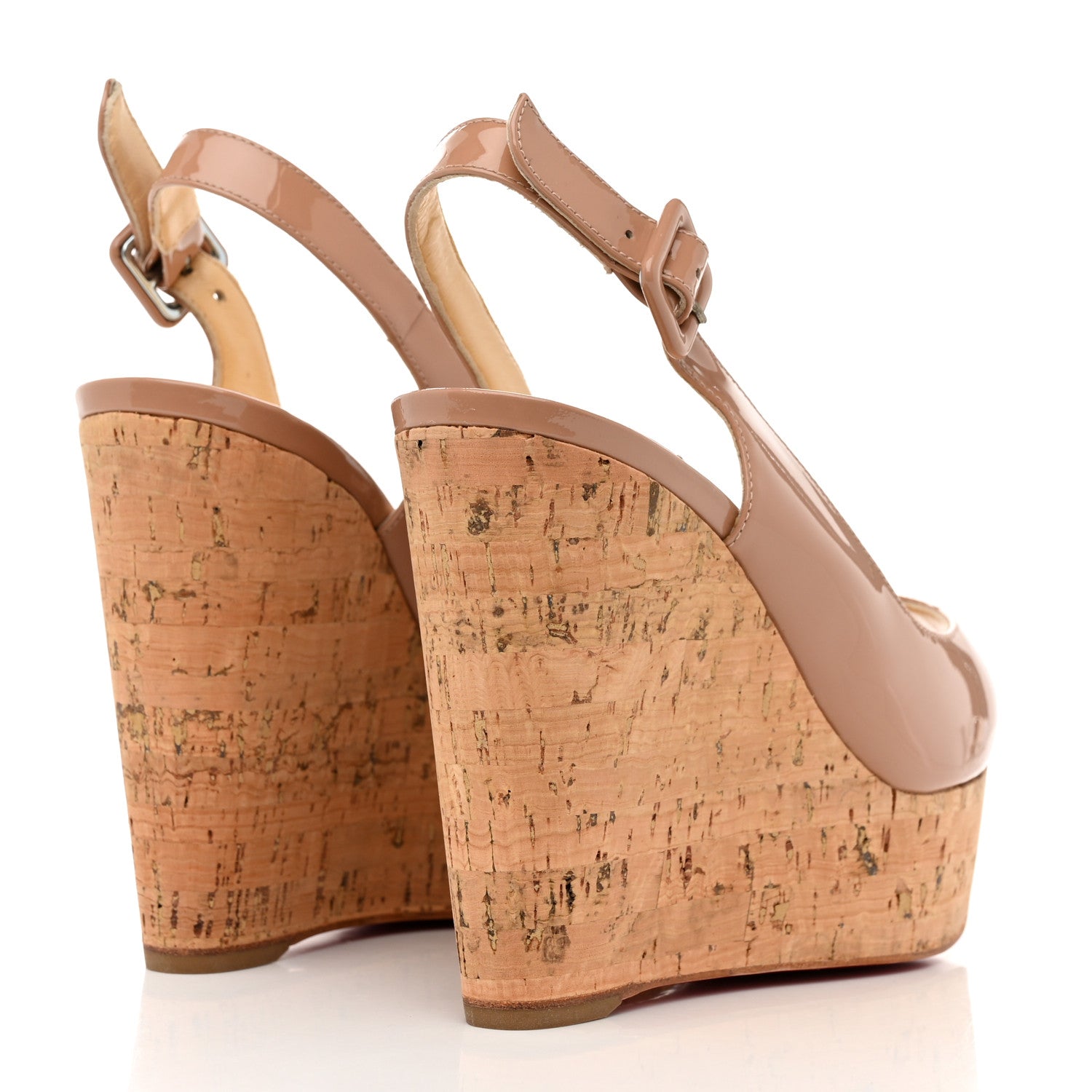 Christian Louboutin Patent Cork Une Plume Sling 120 Wedges 36 Nude 4 of 8