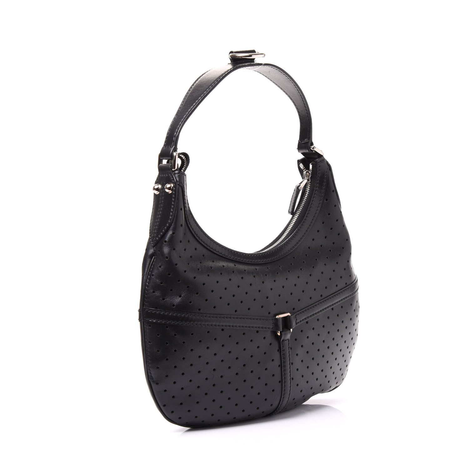 Gucci Perforated Calfskin Reins Hobo Black 2 of 8