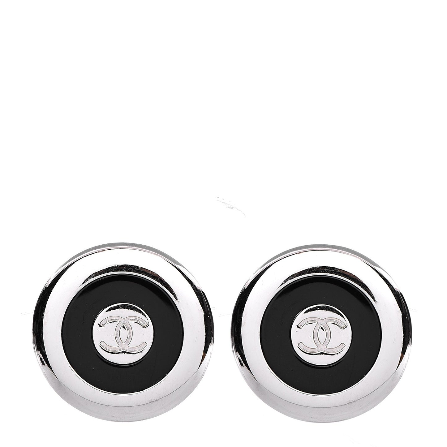 Enamel CC Clip On Earrings Black Silver