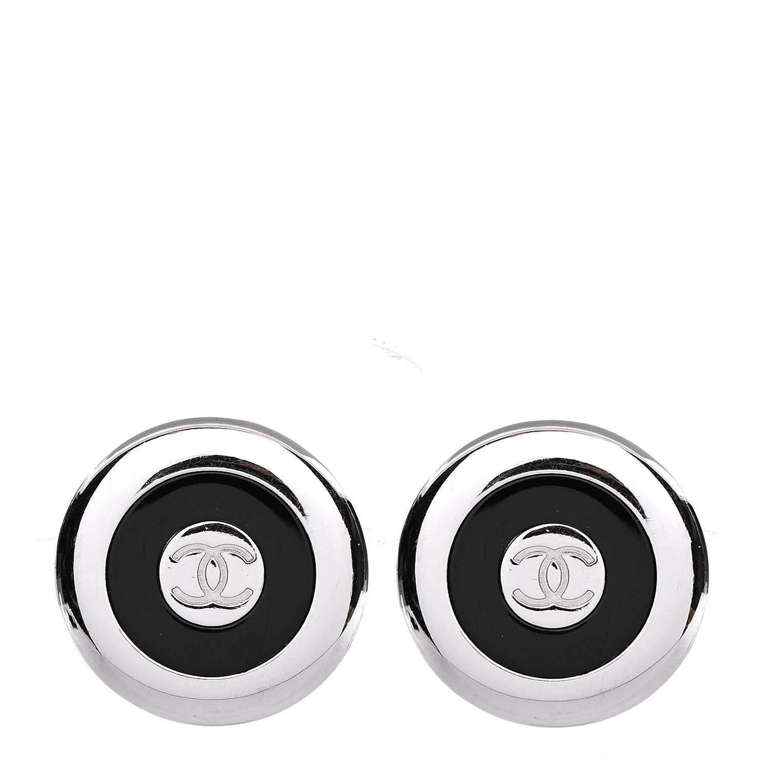 Chanel Enamel CC Clip On Earrings Black Silver 1 of 4