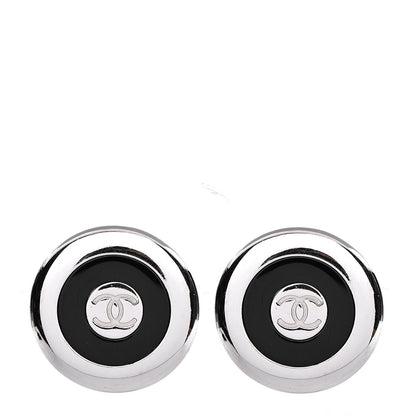 Chanel Enamel CC Clip On Earrings Black Silver 1 of 4