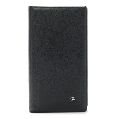 Chanel Goatskin Camellia Embossed Yen Wallet Black 1 of 17