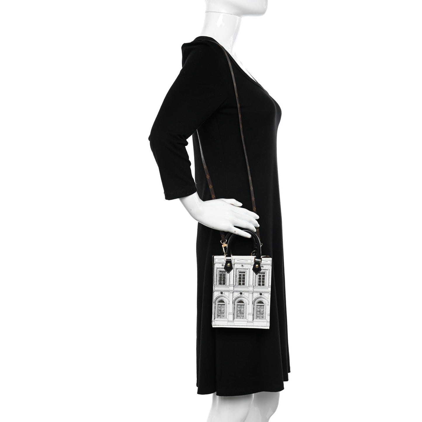X FORNASETTI Calfskin Architettura Petit Sac Plat Black White