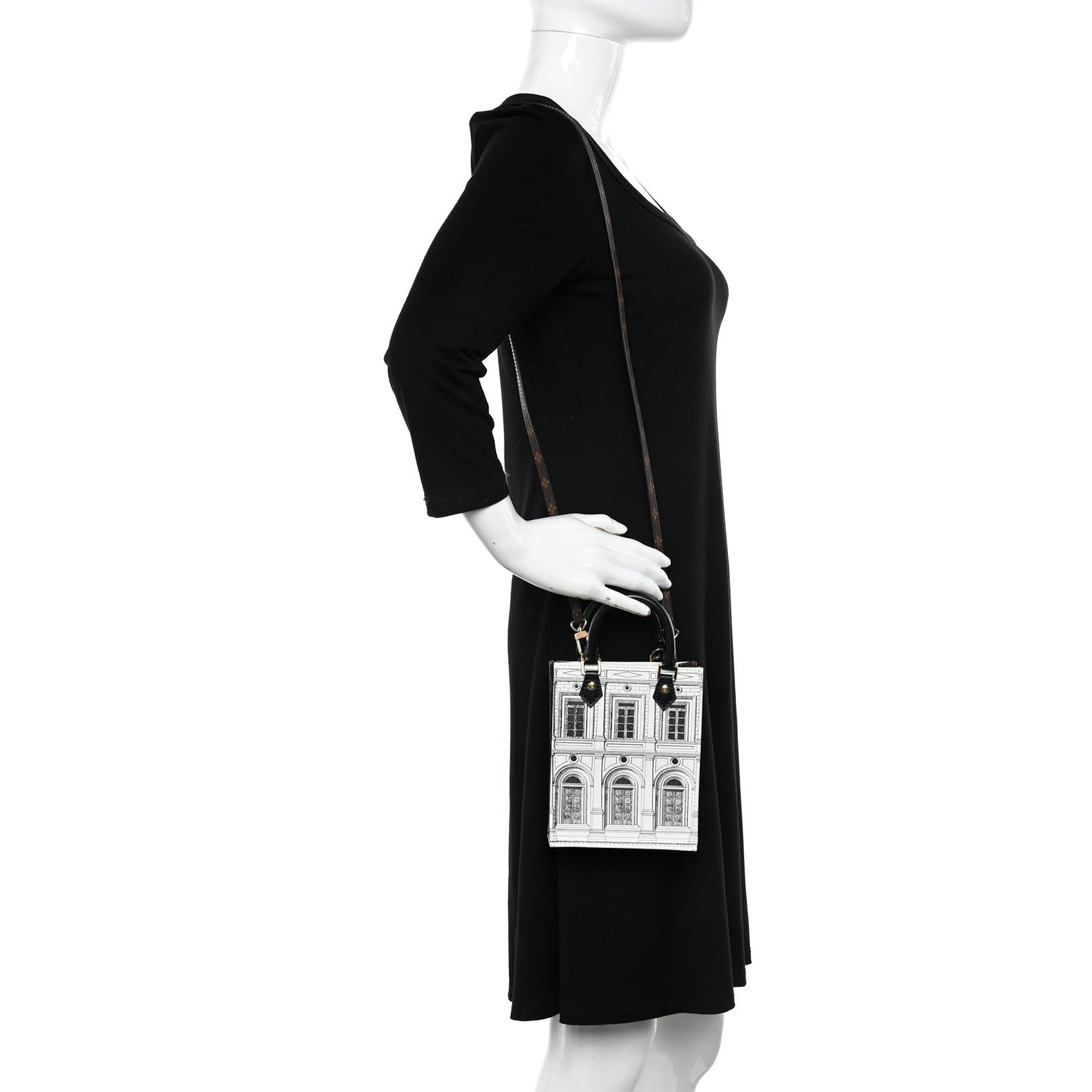 Louis Vuitton X FORNASETTI Calfskin Architettura Petit Sac Plat Black White 2 of 9