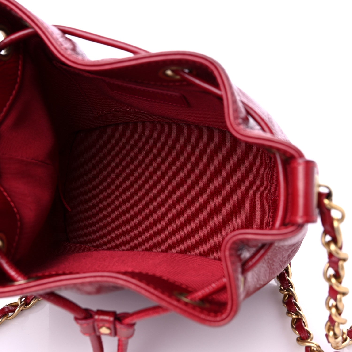 Chanel Shiny Aged Calfskin CC Chain Mini Drawstring Bag Red 5 of 10