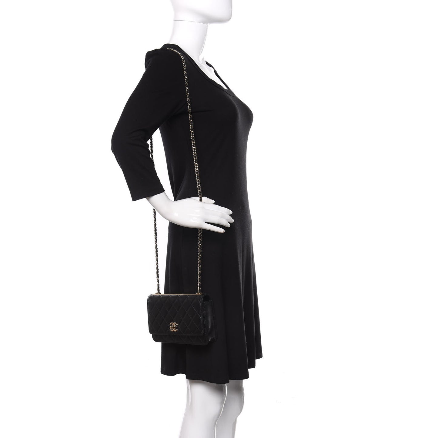 Lambskin Quilted Trendy CC Wallet On Chain WOC Black
