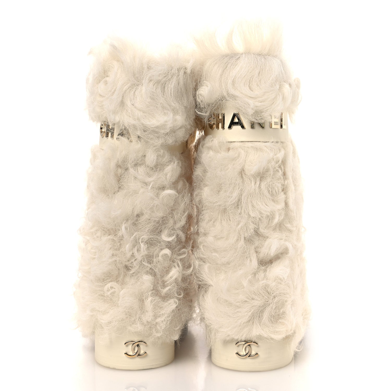 Chanel Shearling Sheepskin High Boots 38 Ivory Black 6 of 11