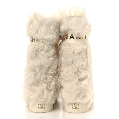 Chanel Shearling Sheepskin High Boots 38 Ivory Black 6 of 11