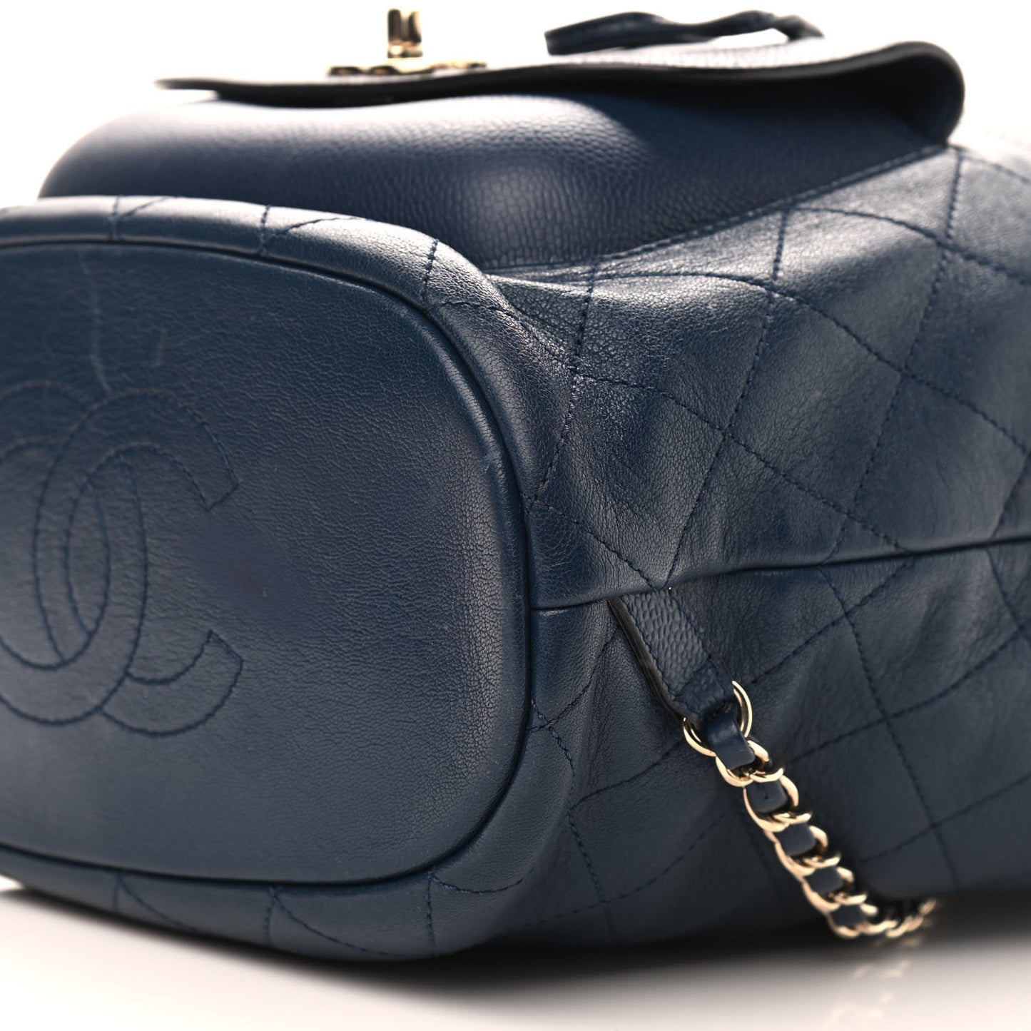 Sheepskin Caviar Quilted Daily Round Backpack Blue