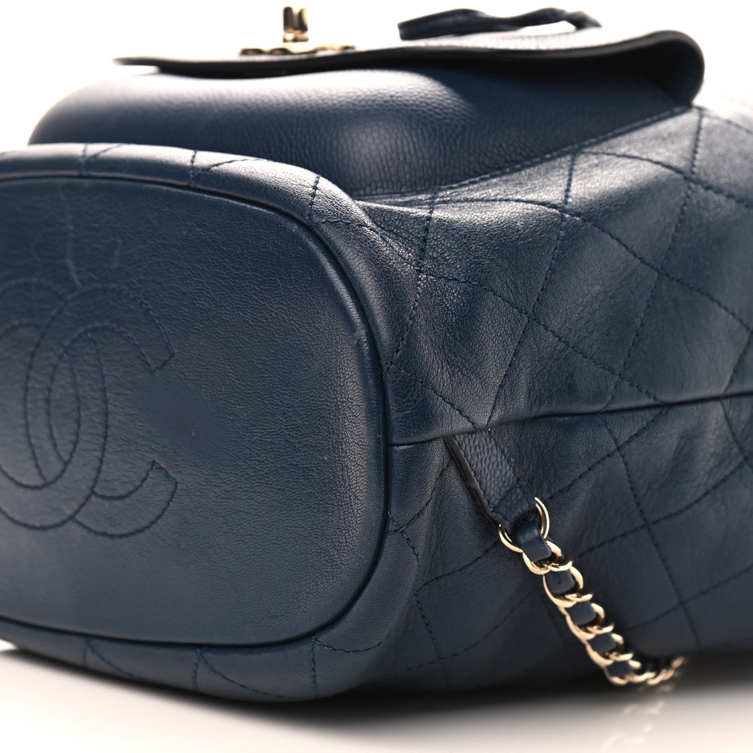 Chanel Sheepskin Caviar Quilted Daily Round Backpack Blue 10 of 10