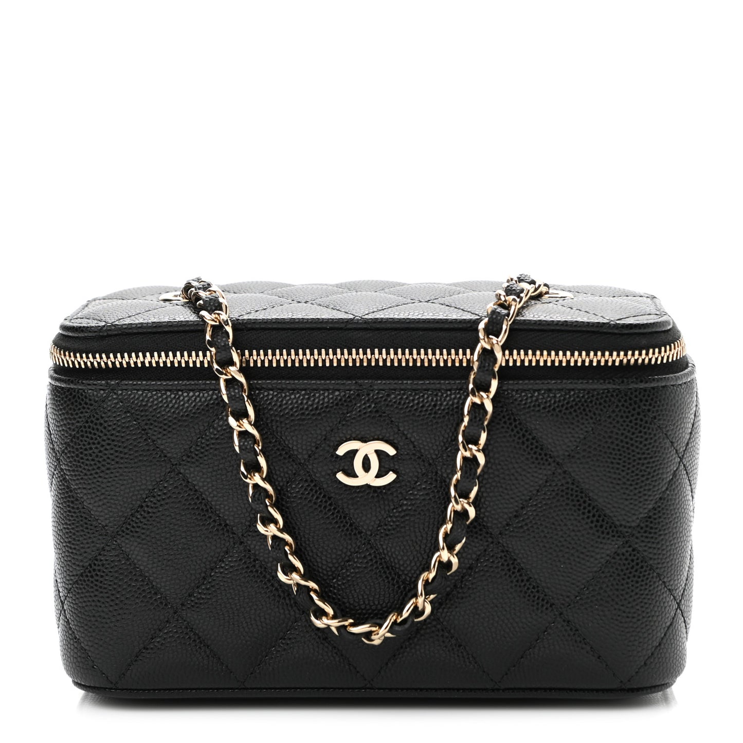Caviar Quilted Small Vanity Case With Chain Black