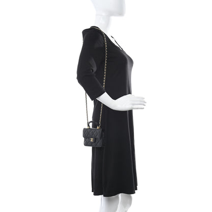 Chanel Lambskin Quilted Top Handle Flap Coin Purse With Chain Black 2 of 12