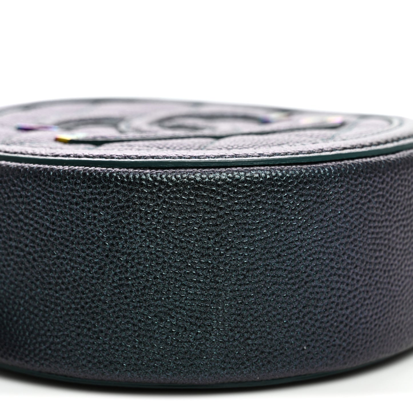 Iridescent Caviar Quilted Round Filigree Crossbody Dark Turquoise