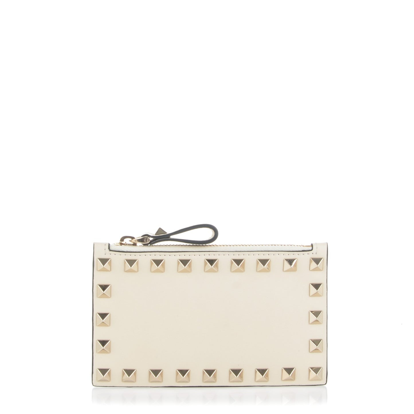 Vitello Rockstud Coin Case Card Holder Ivory