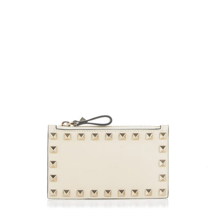 Valentino Garavani Vitello Rockstud Coin Case Card Holder Ivory 1 of 7