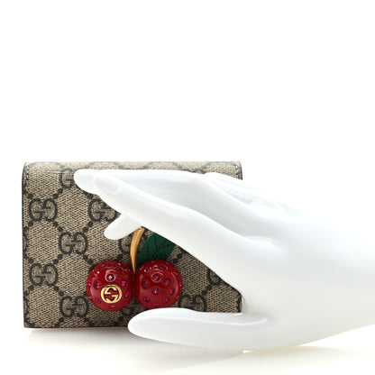 Gucci GG Supreme Monogram Cherry Embellished Card Case Wallet Hibiscus Red 2 of 6