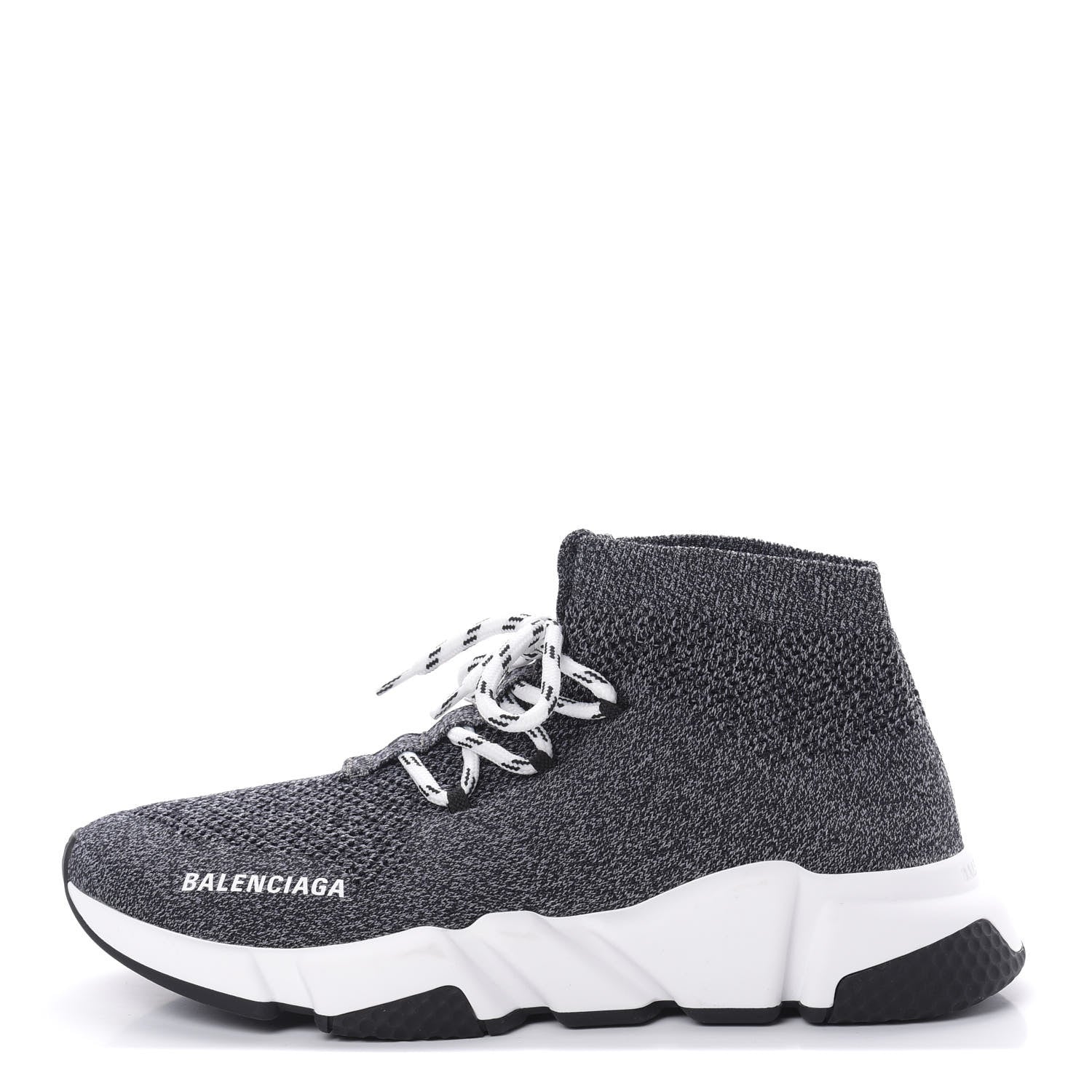 Balenciaga Chine Knit Bi-Color Sole Womens Speed Lace Up Sneakers 40 Black White 1 of 8