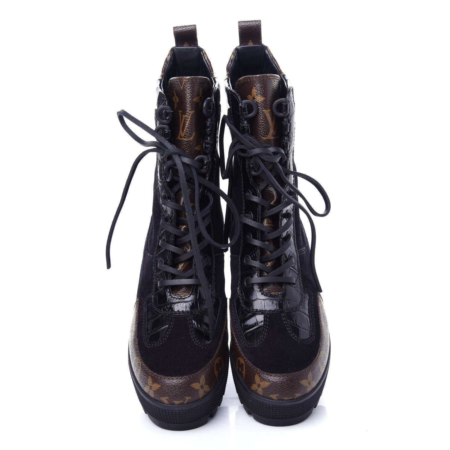 Louis Vuitton Suede Calfskin Monogram Laureate Platform Desert Boots 37.5 Black 5 of 11