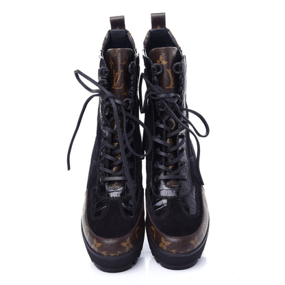 Louis Vuitton Suede Calfskin Monogram Laureate Platform Desert Boots 37.5 Black 5 of 11