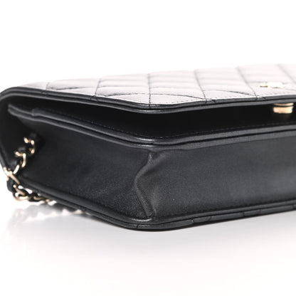 Chanel Iridescent Lambskin Quilted Pearl Wallet On Chain WOC Black 10 of 15