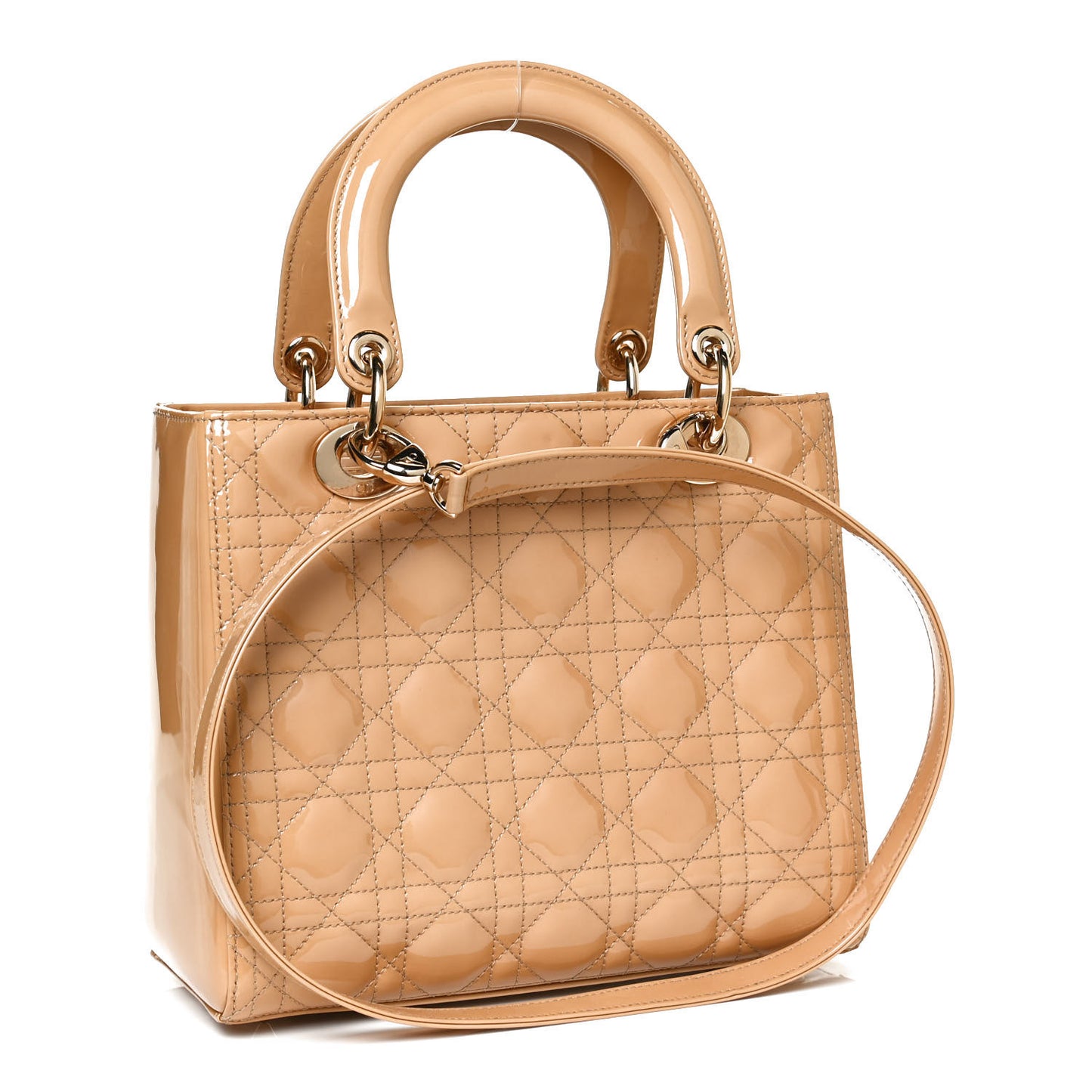 Patent Cannage Medium Lady Dior Beige