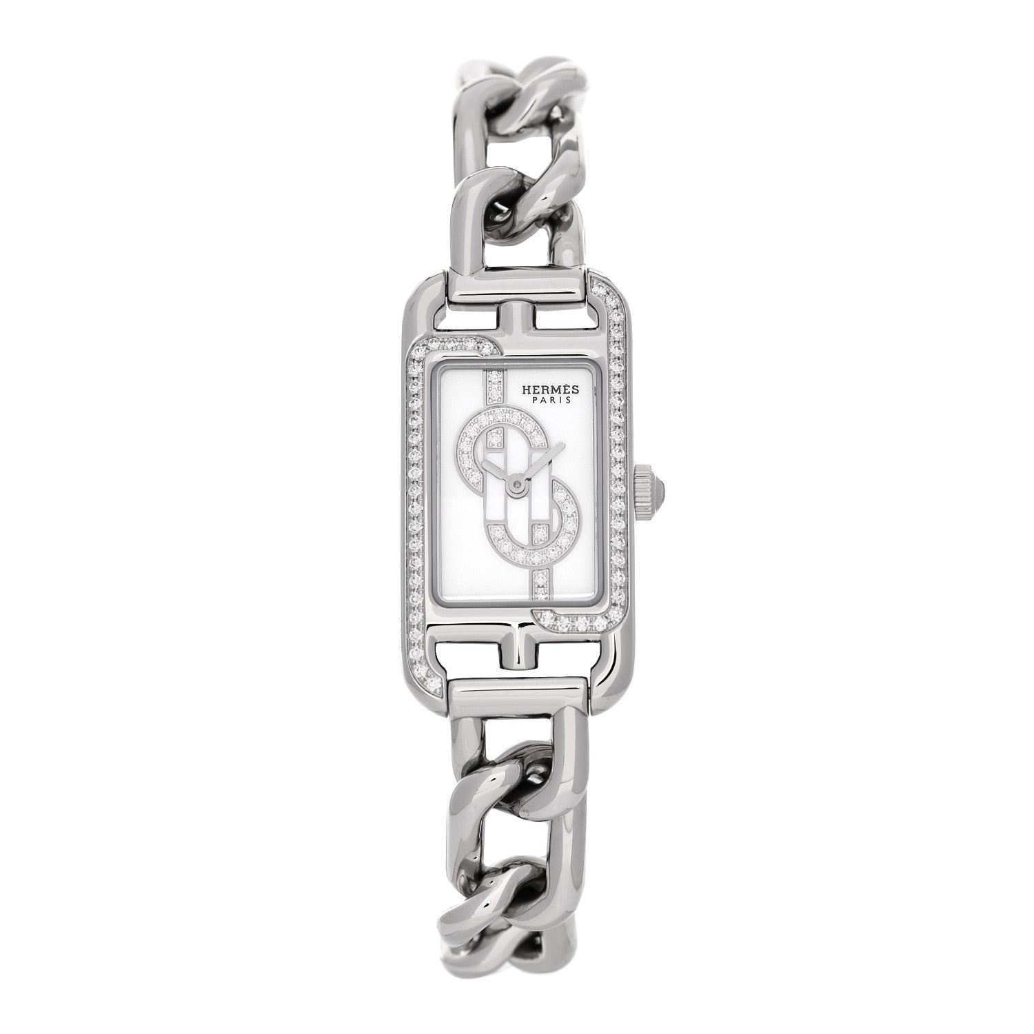 Hermes Stainless Steel Diamond Bezel 17mm Nantucket Quartz Watch 1 of 5
