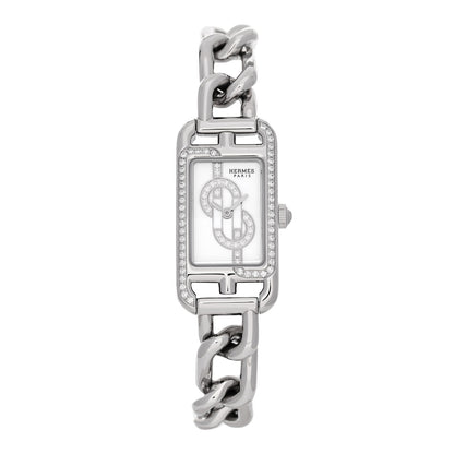 Hermes Stainless Steel Diamond Bezel 17mm Nantucket Quartz Watch 1 of 5