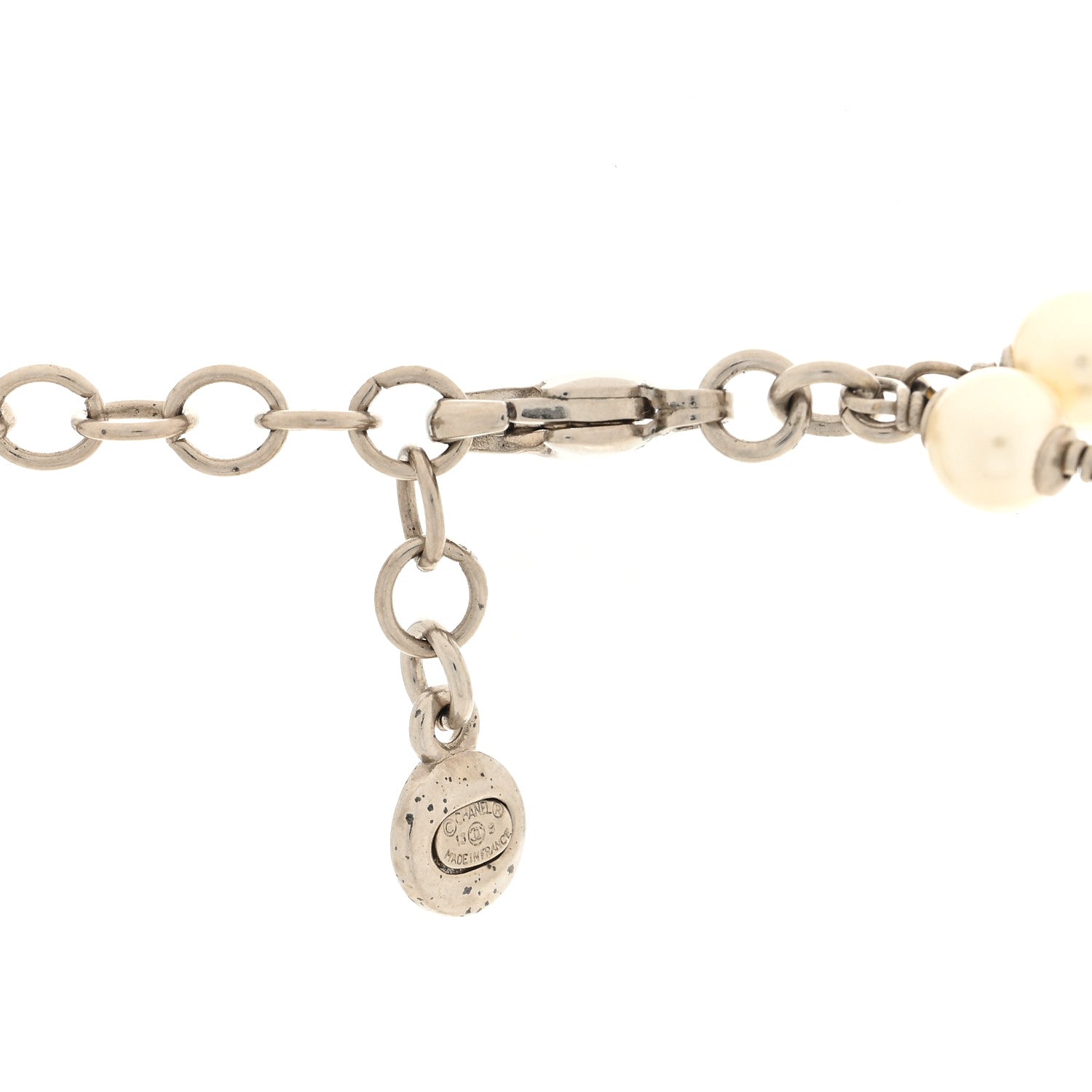 Chanel Pearl Crystal CC Bow Lavalier Necklace Silver 4 of 4