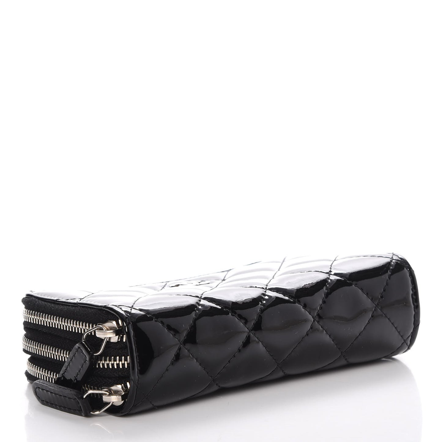 Patent Quilted Small Triple Zipper Wallet Black