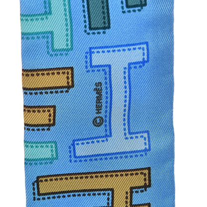 Hermes Silk Dedale Twilly Bleu Azur Vert Vieil Or 4 of 6