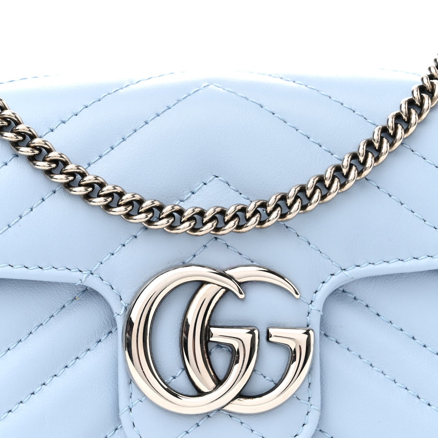 Calfskin Matelasse Super Mini GG Marmont Shoulder Bag Porcelain Light Blue