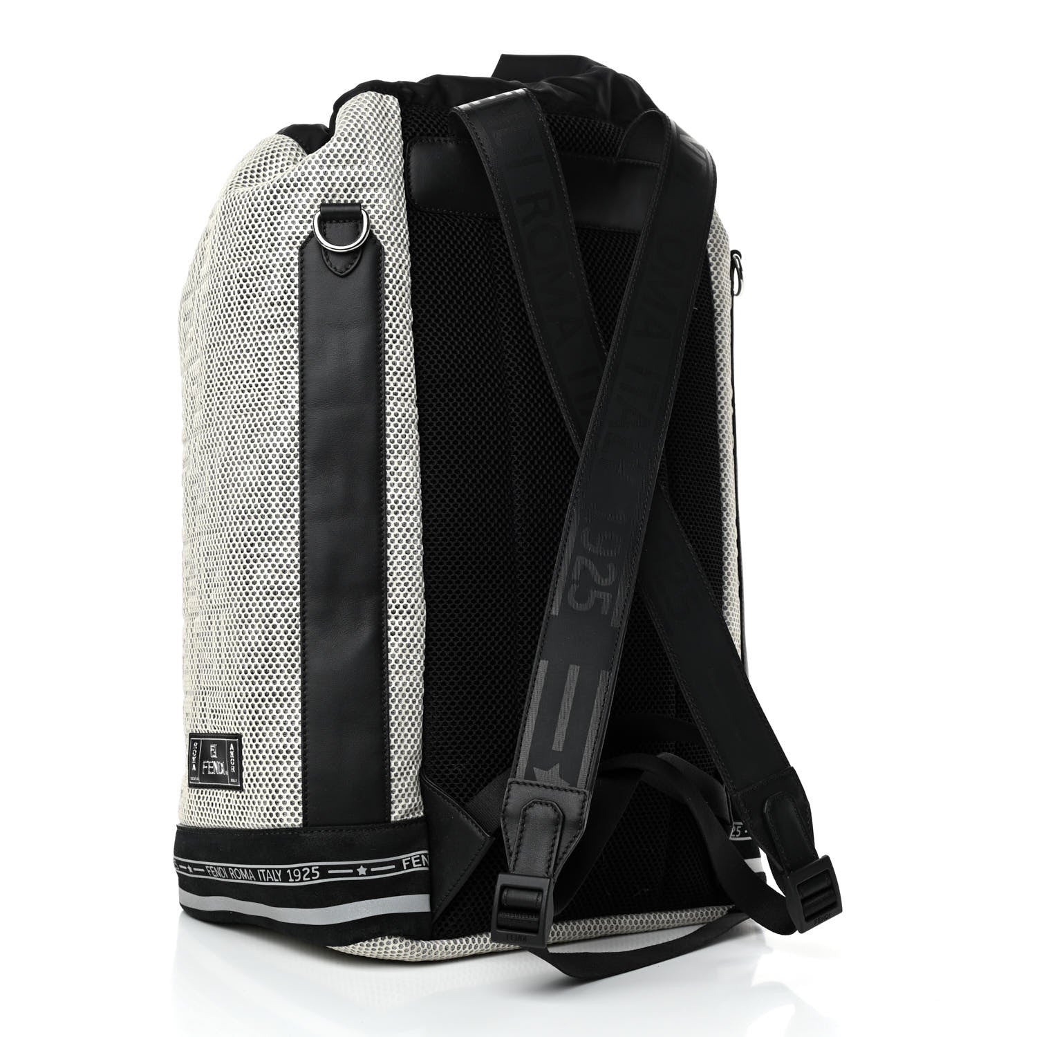 Fendi Mesh Vitello Century FF 1974 Embossed Drawstring Zippered Backpack Latte Black 2 of 4