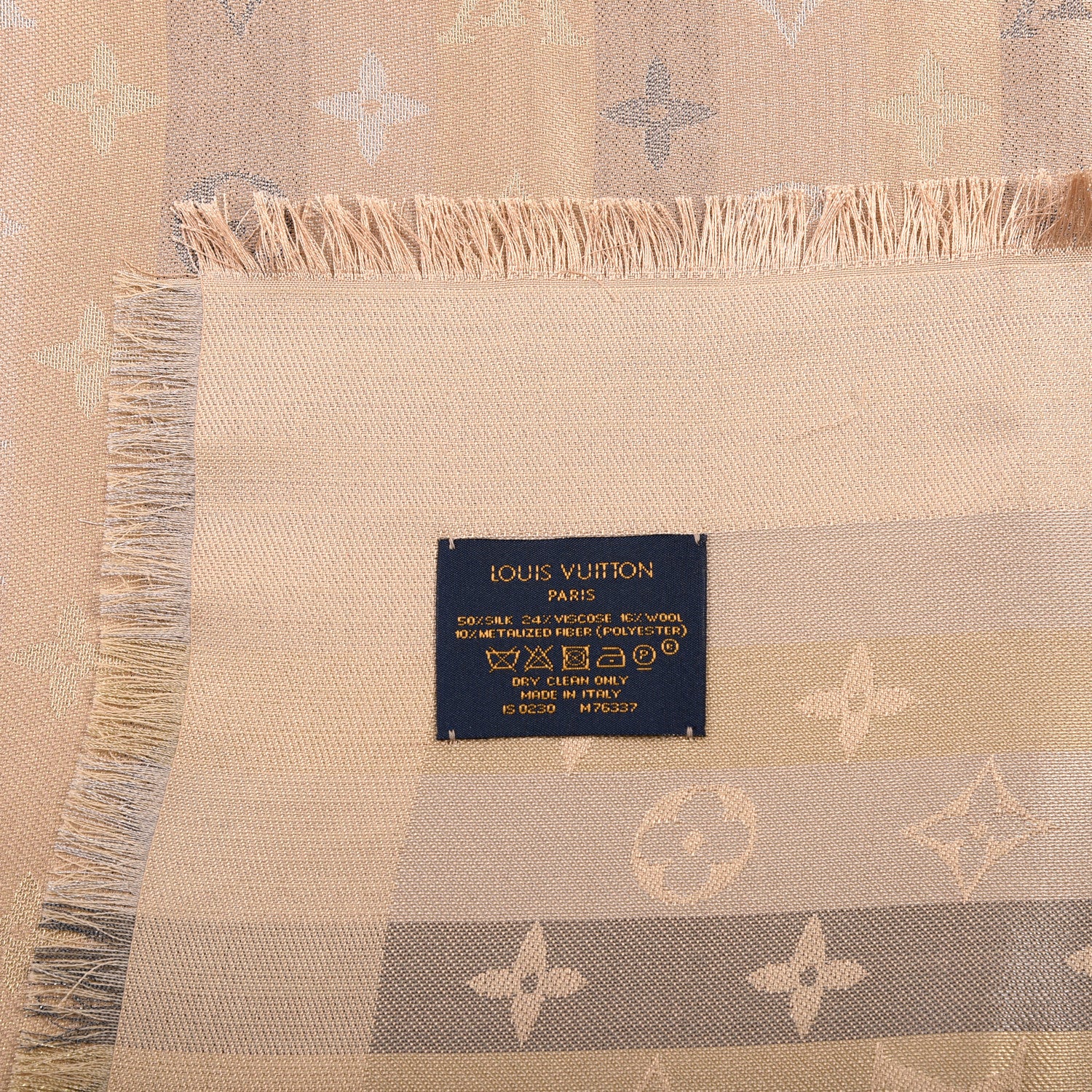 Louis Vuitton Silk Lurex Wool So Shine Monogram Shawl Beige 5 of 5