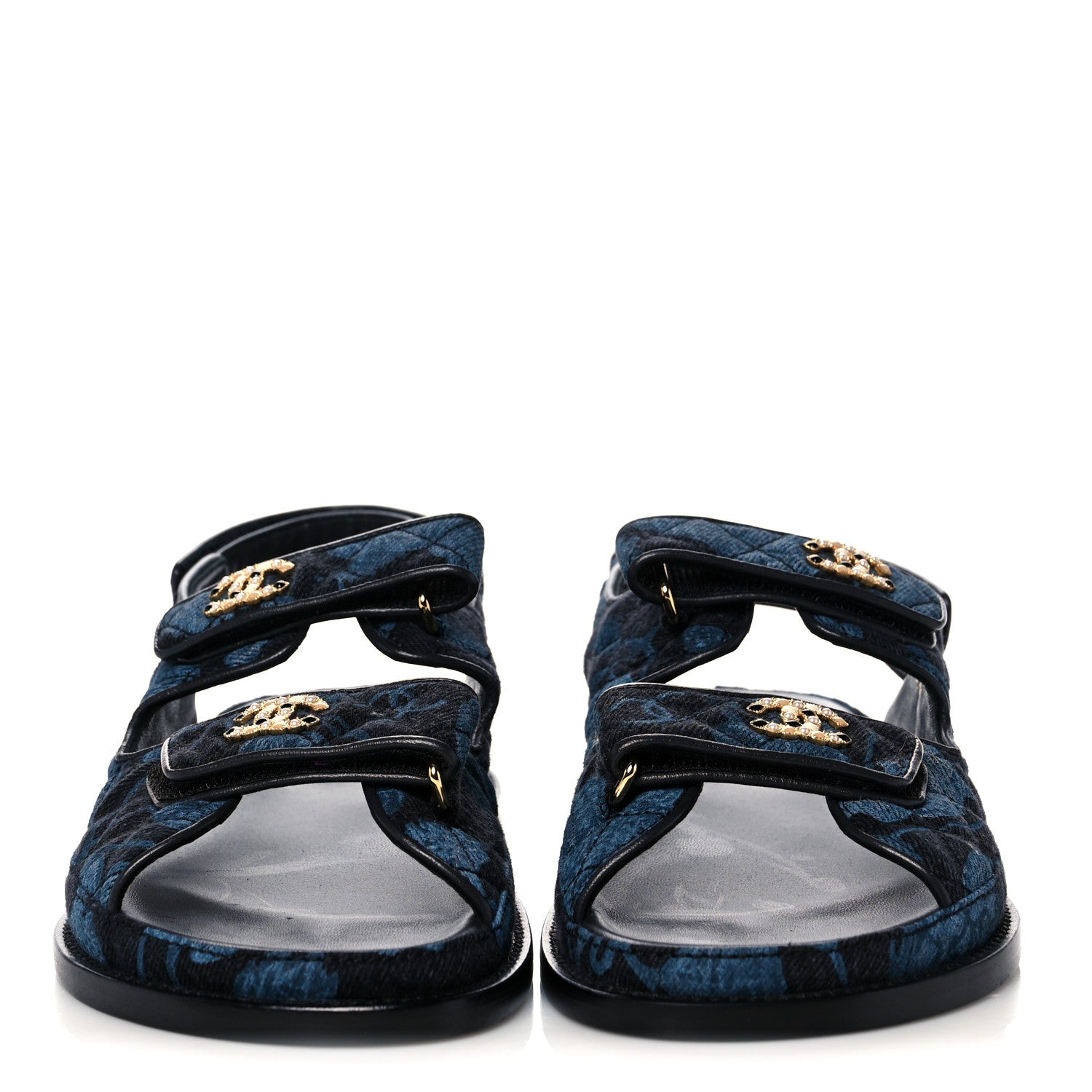 Chanel Denim Velcro Dad Sandals 39 Dark Grey Blue Black 2 of 8