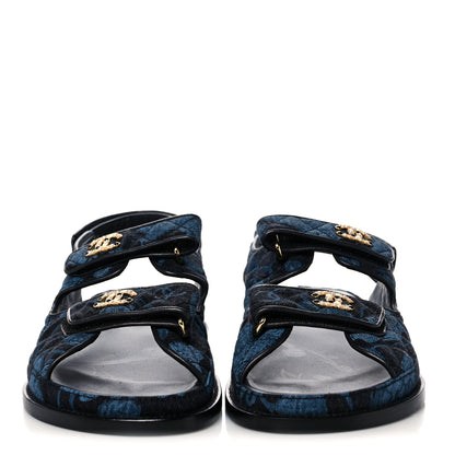 Chanel Denim Velcro Dad Sandals 39 Dark Grey Blue Black 2 of 8