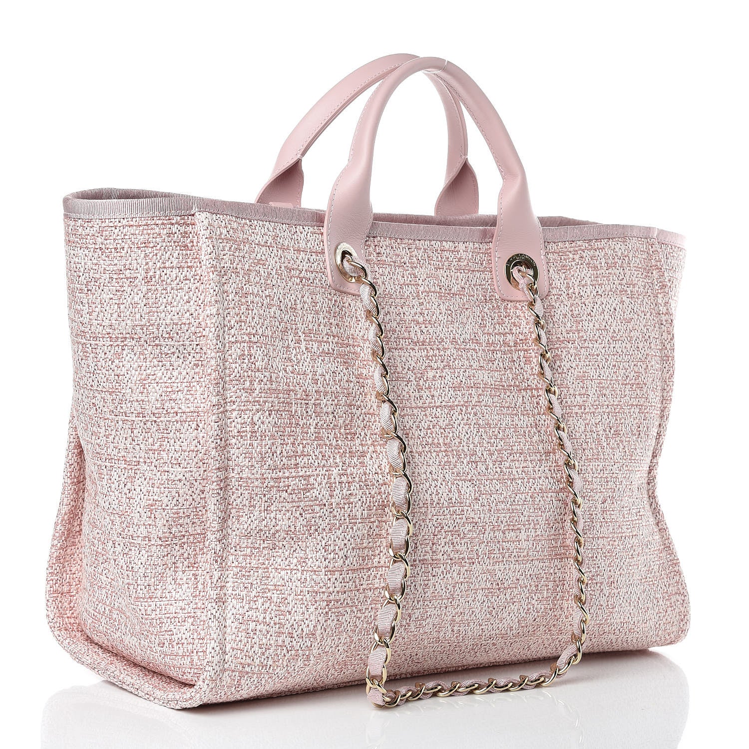 Chanel Straw Lurex Large Deauville Tote Pink 4 of 13