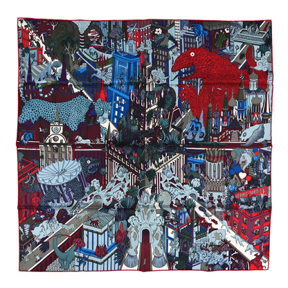 Hermes Silk Animapolis Scarf 90 Bordeaux Bleu Rouge 1 of 3