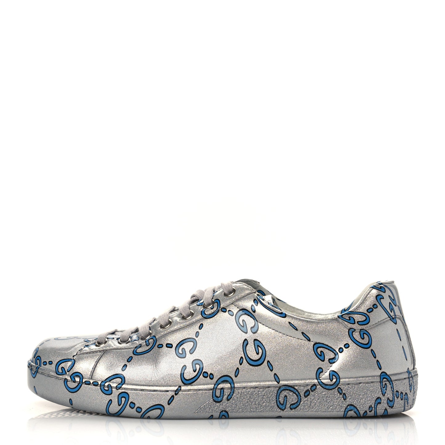 Miro Rubber Wax GucciGhost Print Mens New Ace Sneakers 8.5 Silver