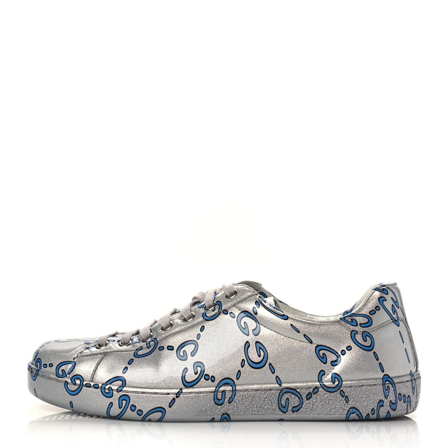 Gucci Miro Rubber Wax GucciGhost Print Mens New Ace Sneakers 8.5 Silver 1 of 8