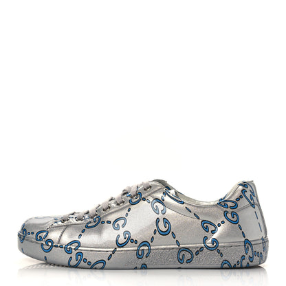 Gucci Miro Rubber Wax GucciGhost Print Mens New Ace Sneakers 8.5 Silver 1 of 8