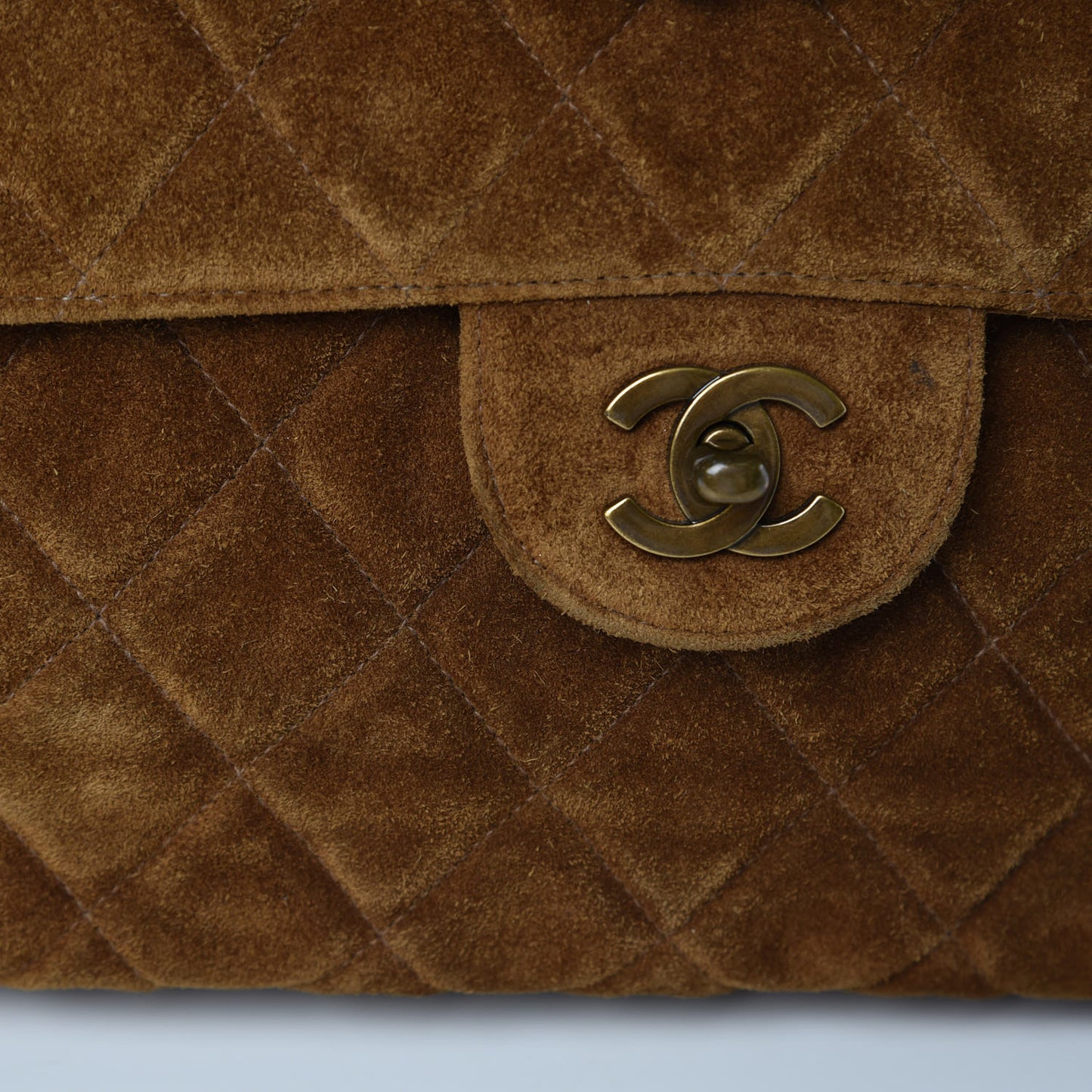 Suede Quilted Jumbo Single Flap Brown
